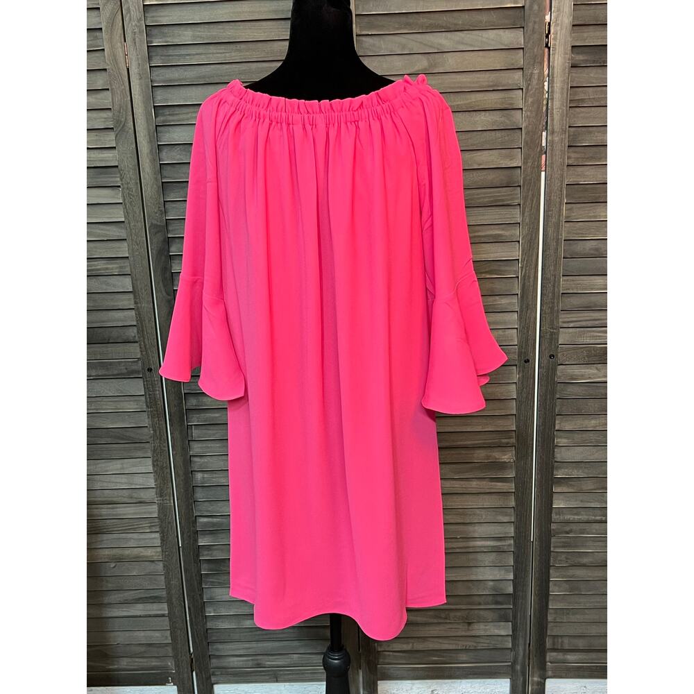 Trina Turk Hot Pink Off Shoulder Bell Sleeve Mini Dress Medium NWT MSRP $258 - Picture 6 of 12